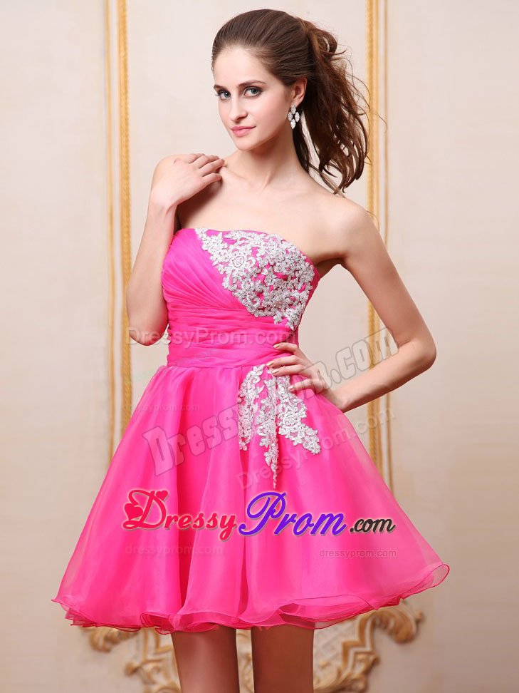 Hot Pink Mini-length Prom Cocktail Dress With Appliques For Club