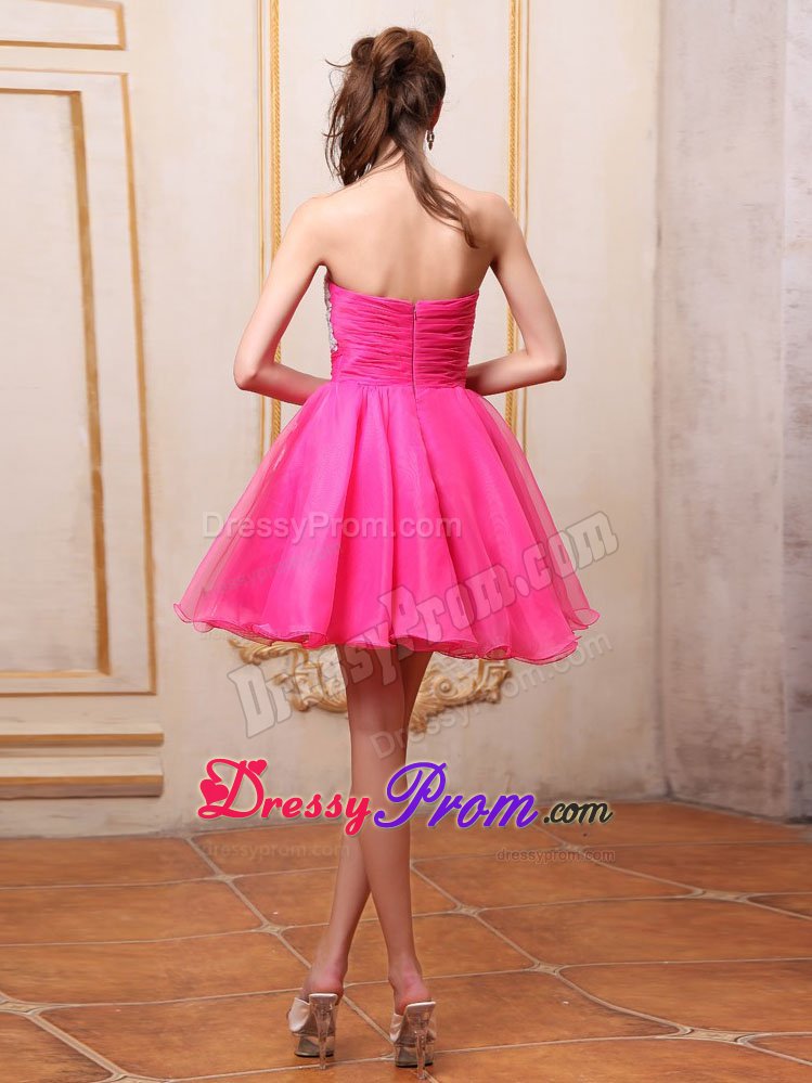 Hot Pink Mini-length Prom Cocktail Dress With Appliques For Club