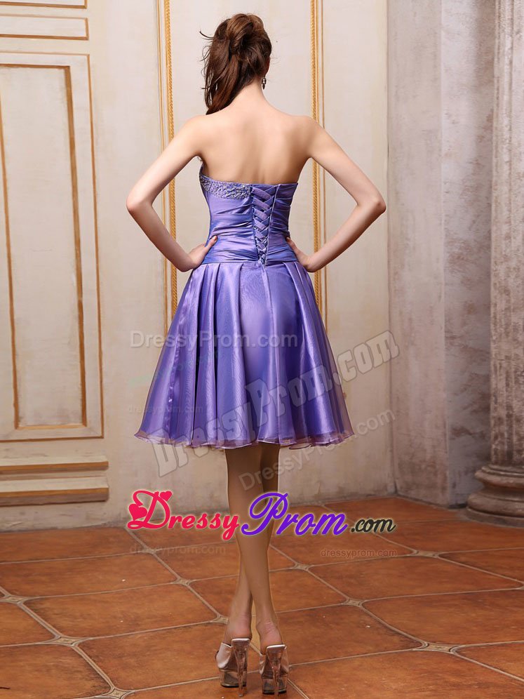 Purple Beaded Bowknot Prom Homecoming Dress to Knee-length