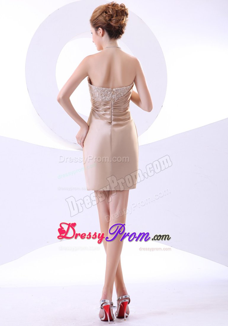 Champagne Ruche Prom Gown Beading with Lace Decorate Bodice