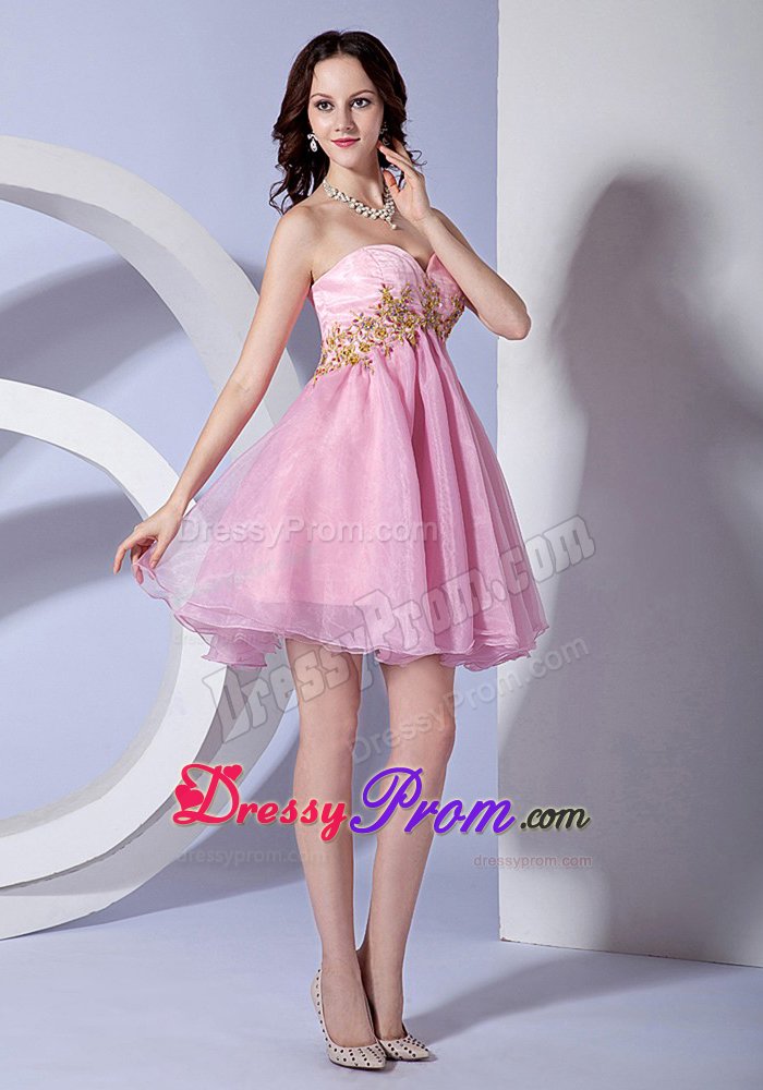 Appliques Decorate Bodice Sweetheart Pink Mini Prom Dress in Kent