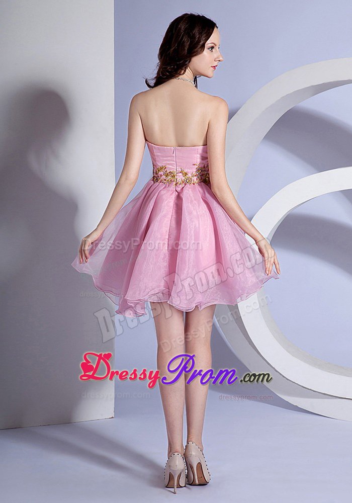 Appliques Decorate Bodice Sweetheart Pink Mini Prom Dress in Kent