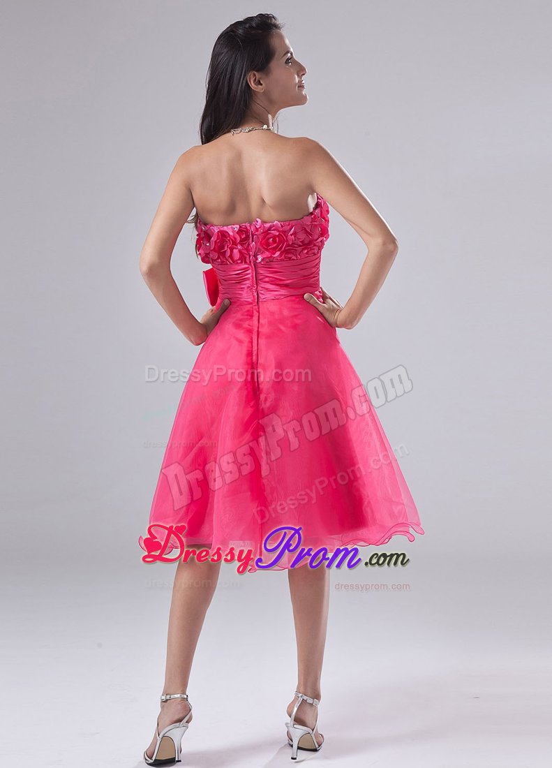 Sweetheart Hand Made Flowers Decorated Bust Prom Dress in Hot Pink