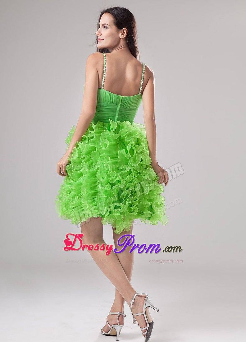 Beading and Ruffles A-line V-neck Mini Prom Dress in Spring Green