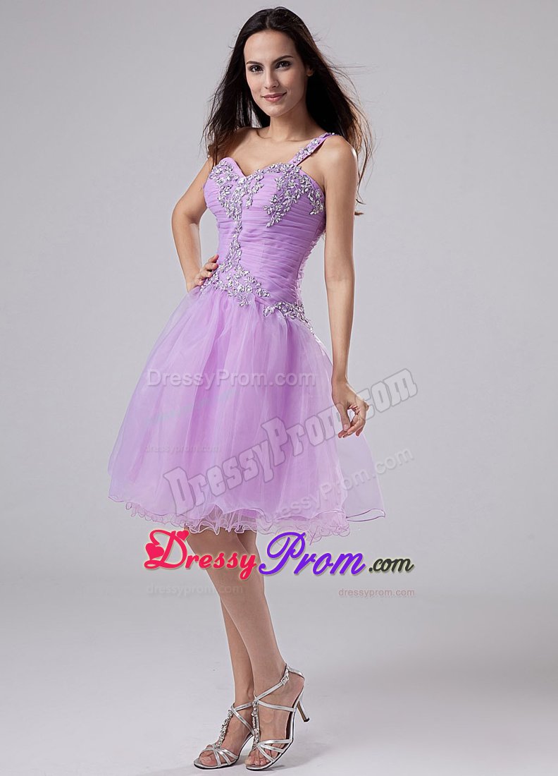One Shoulder Ruched Appliques Prom Homecoming Dress in Lavender
