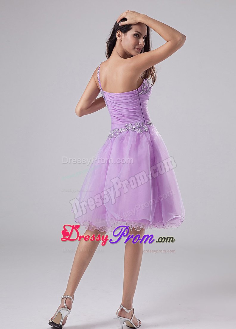 One Shoulder Ruched Appliques Prom Homecoming Dress in Lavender