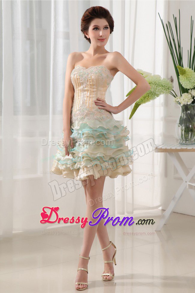 Colorful Sweetheart Short Prom Dress with Multi-tiered Ruffles