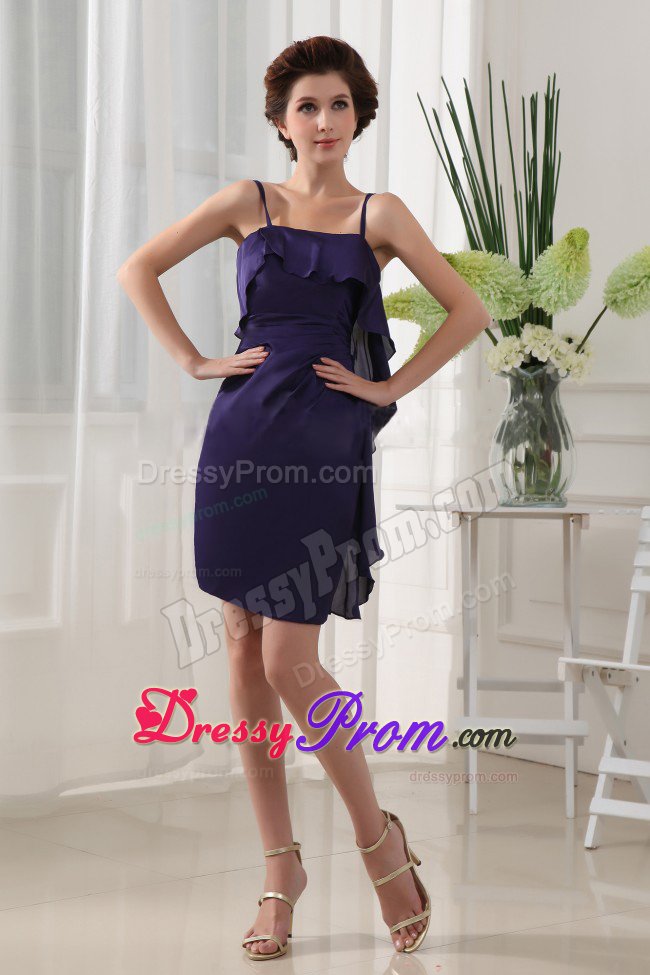 Elegant Purple Chiffon Prom Dress Spaghetti Staps with Ruffles