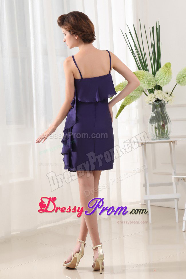 Elegant Purple Chiffon Prom Dress Spaghetti Staps with Ruffles