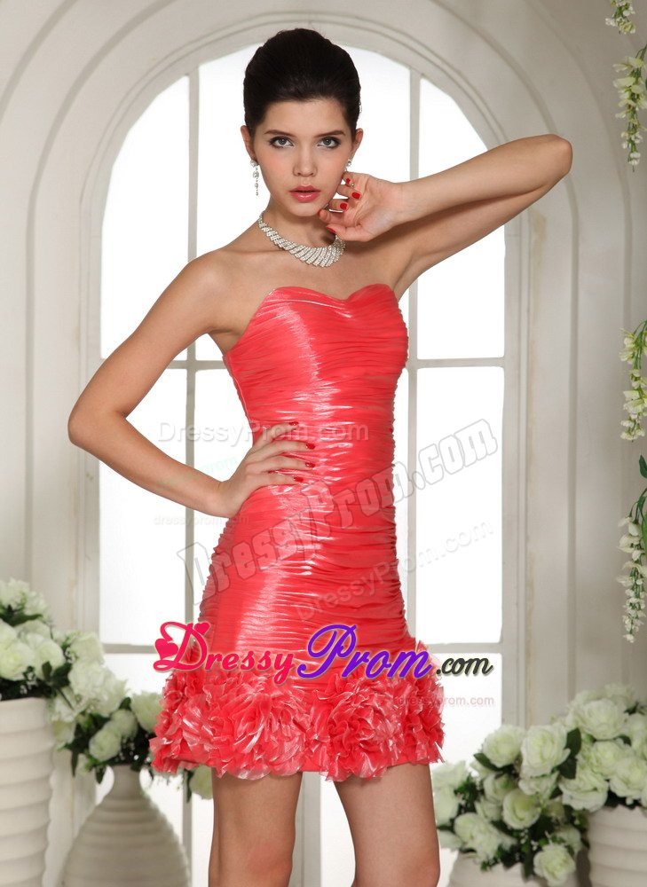 Watermelon Red Prom Cocktail Dress With Hand Made Flowers In Essex