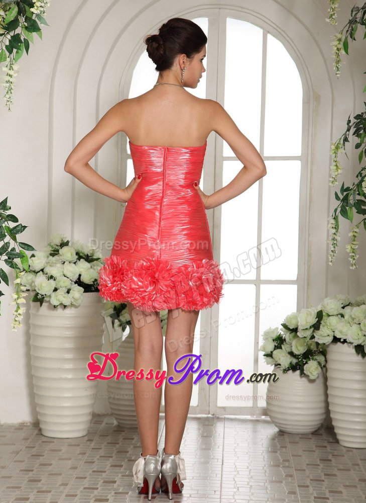 Watermelon Red Prom Cocktail Dress With Hand Made Flowers In Essex