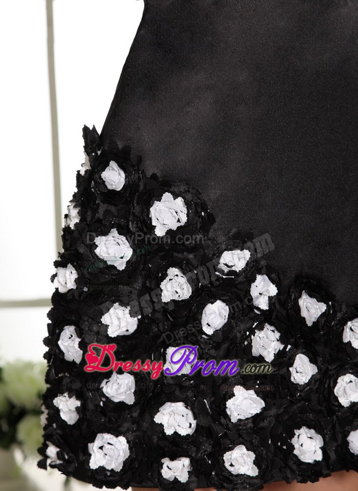 Hand Flowers One Shoulder Mini-length For Black Cocktail Prom Dress