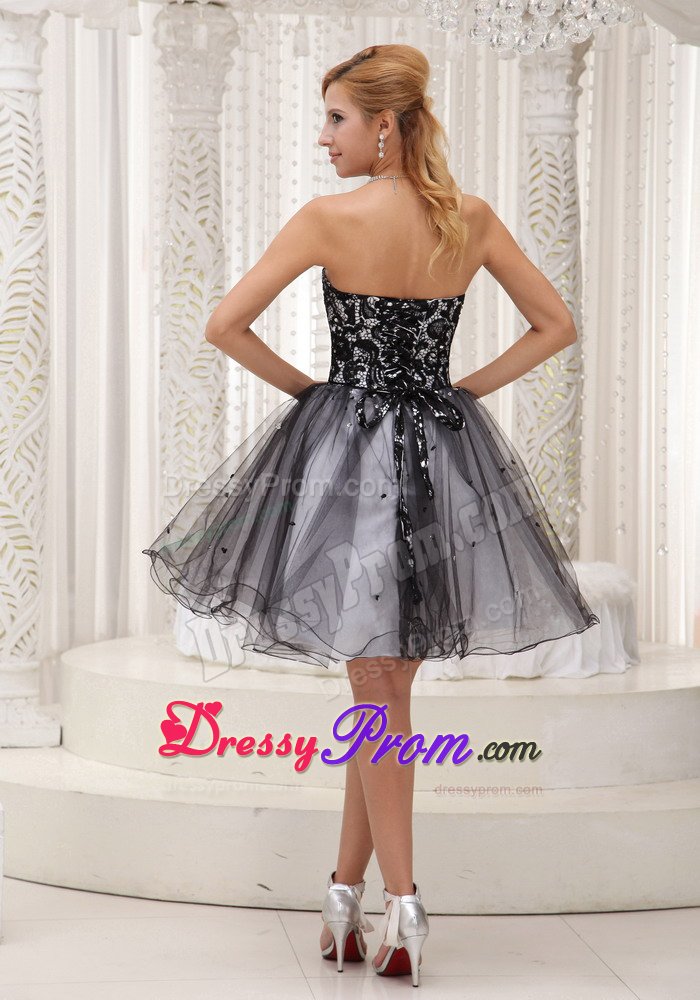 Lace Decorated Top Black and White Prom / Cocktail Dress With Sequins