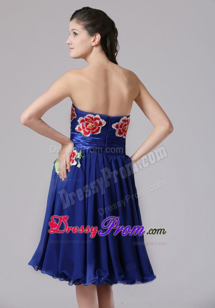Chiffon Knee-length Sweetheart Appliqued Blue Prom Dresses