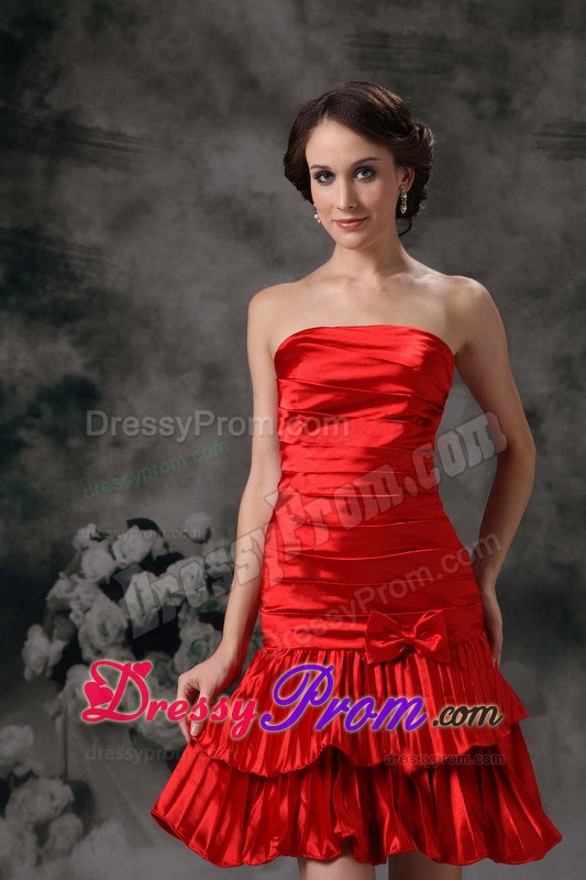 Taffeta Column Strapless Ruched Red Prom Holiday Dress 2014