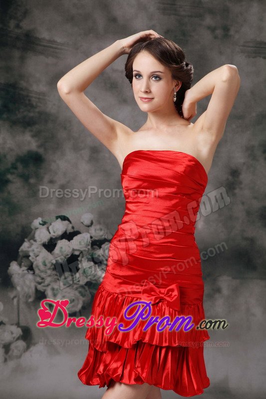 Taffeta Column Strapless Ruched Red Prom Holiday Dress 2014