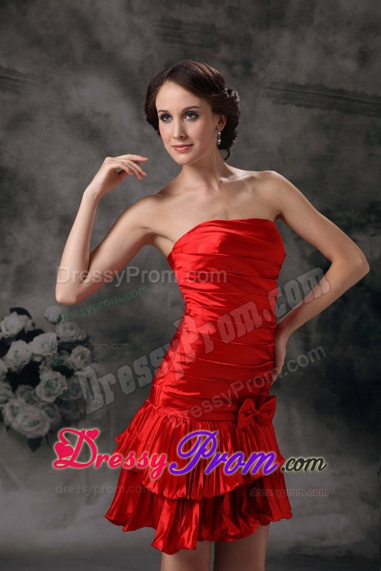 Taffeta Column Strapless Ruched Red Prom Holiday Dress 2014