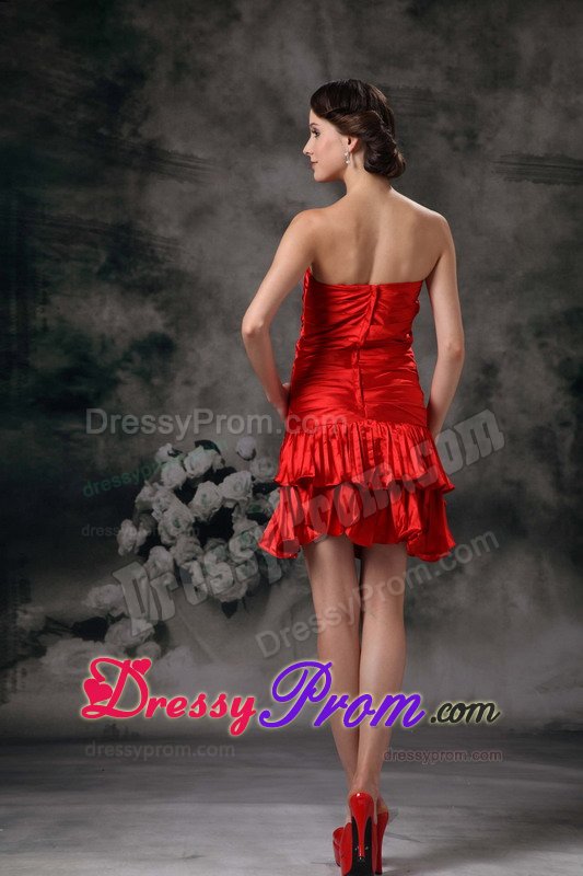 Taffeta Column Strapless Ruched Red Prom Holiday Dress 2014