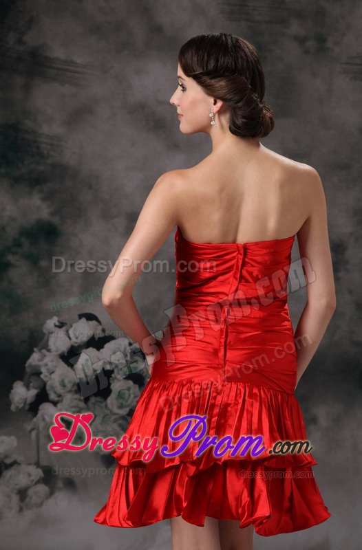 Taffeta Column Strapless Ruched Red Prom Holiday Dress 2014