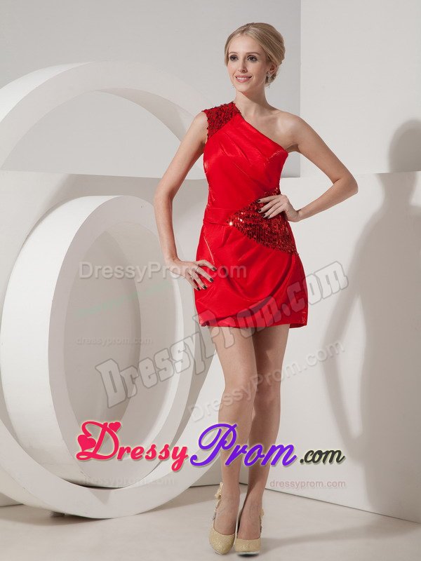 Side Zipper One Shoulder Short Prom Holiday Dress with Paillette