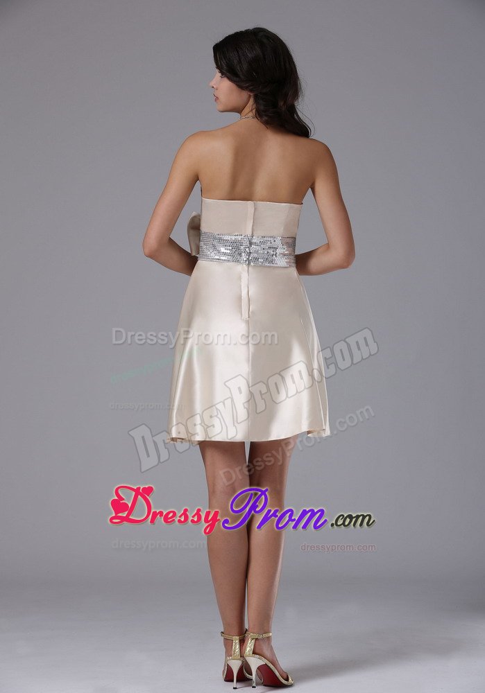 Strapless Sequin Bowknot Prom Dress for Girls in Champagne