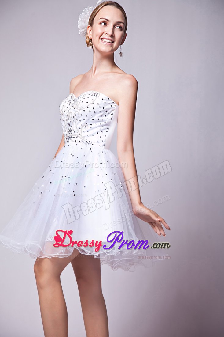White Sweetheart Beading Mini Prom Dress 2013 Designed for A-line