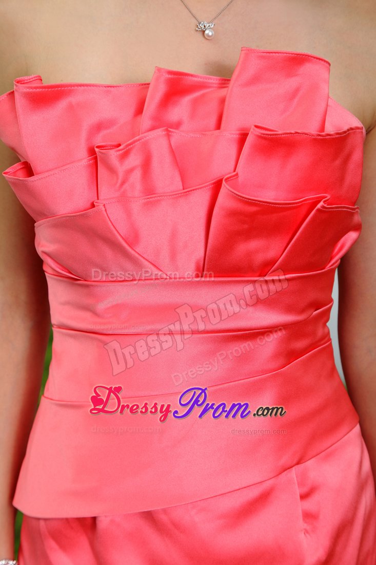 Watermelon Red Ruched Mini Prom Dress for Graduation Party