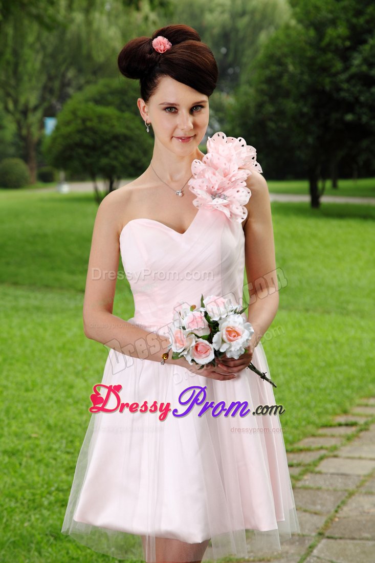 Light Pink Flowers One Shoulder Mini Prom Homecoming Dress in Devon
