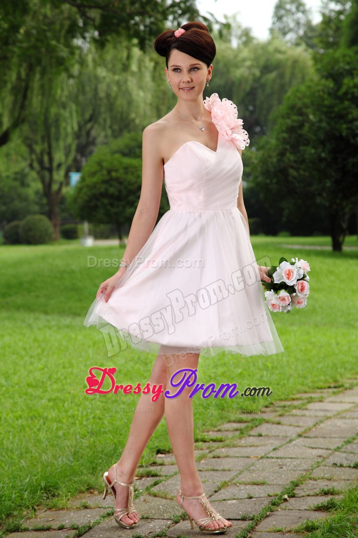 Light Pink Flowers One Shoulder Mini Prom Homecoming Dress in Devon