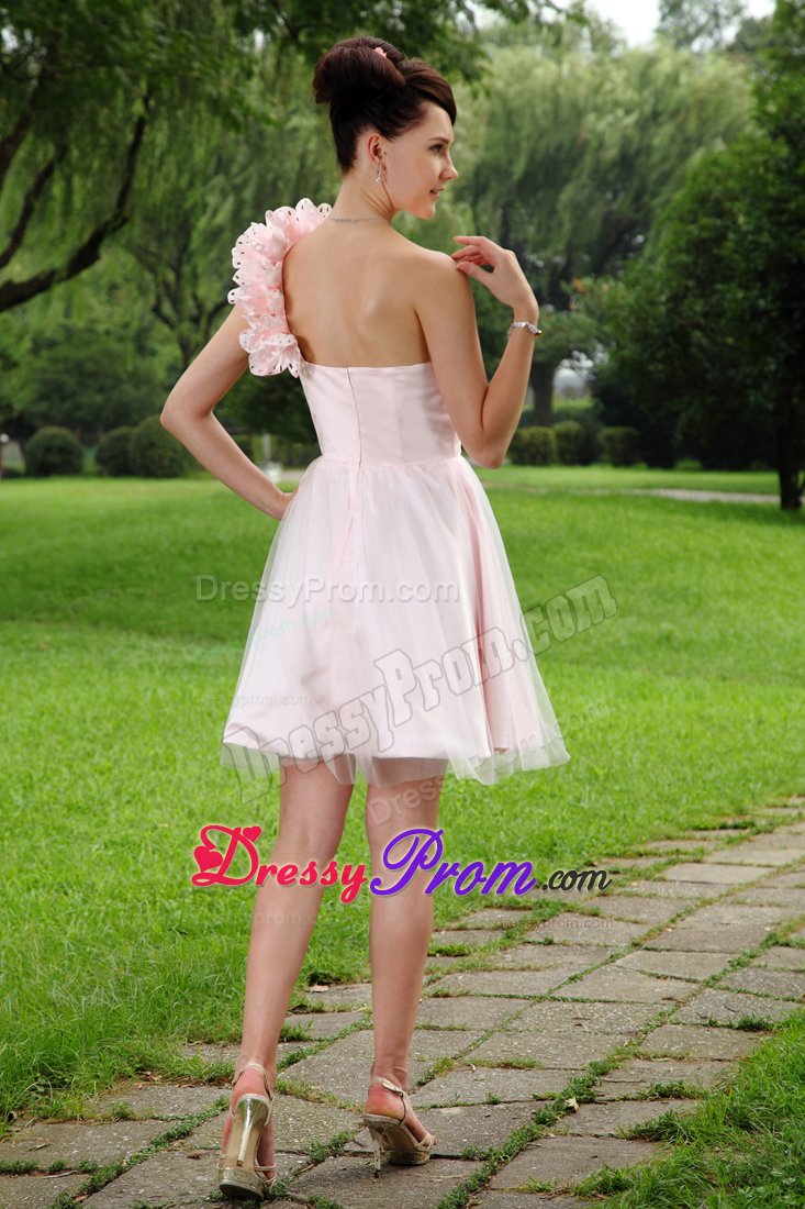 Light Pink Flowers One Shoulder Mini Prom Homecoming Dress in Devon