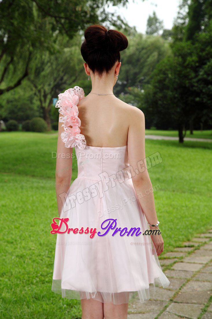 Light Pink Flowers One Shoulder Mini Prom Homecoming Dress in Devon