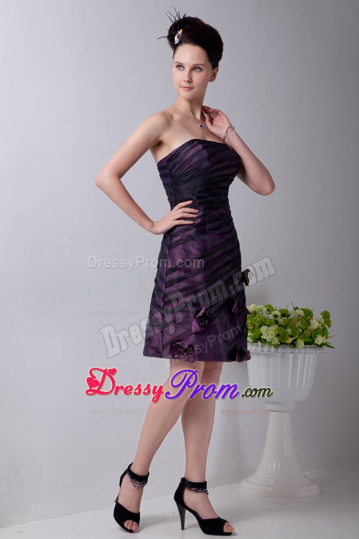 Black Tulle Overlay Purple Mini Prom Homecoming Dress with Flowers