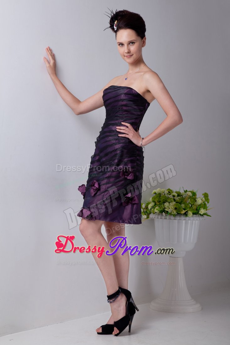 Black Tulle Overlay Purple Mini Prom Homecoming Dress with Flowers