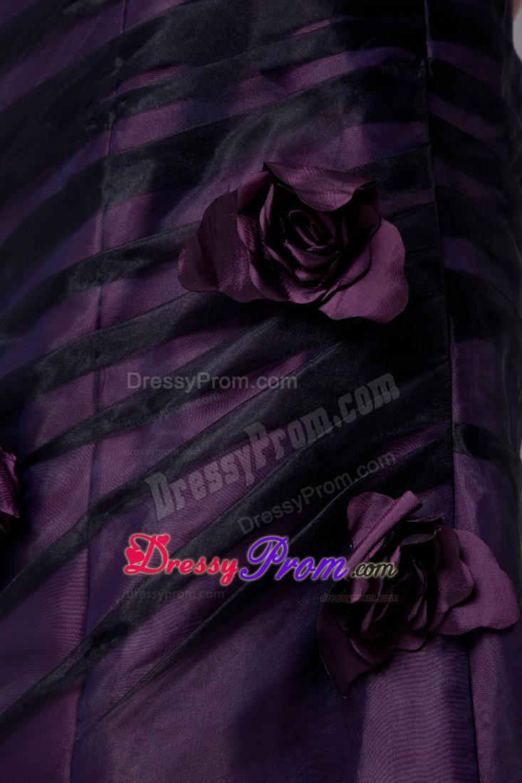 Black Tulle Overlay Purple Mini Prom Homecoming Dress with Flowers