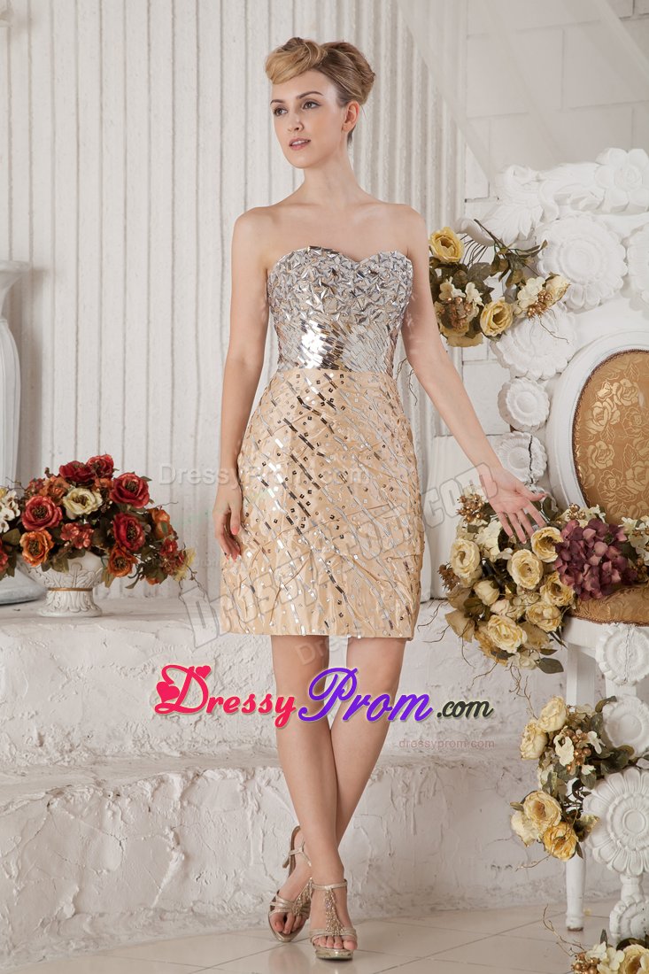 Champagne Column Mini Prom Dress Accent for Sequin and Beading