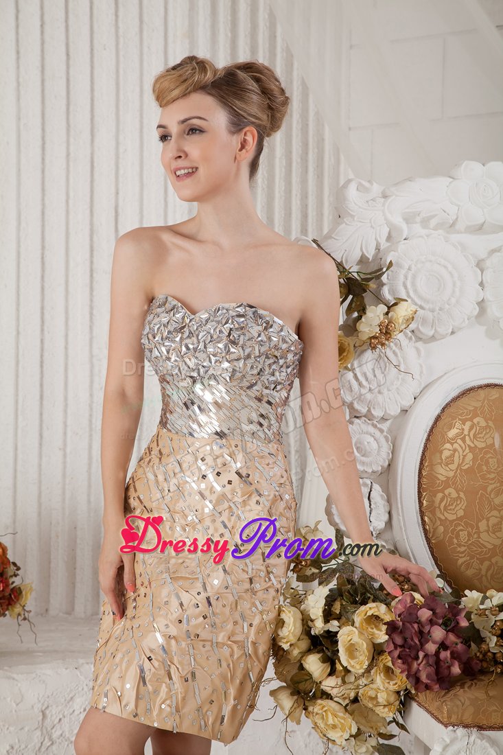 Champagne Column Mini Prom Dress Accent for Sequin and Beading
