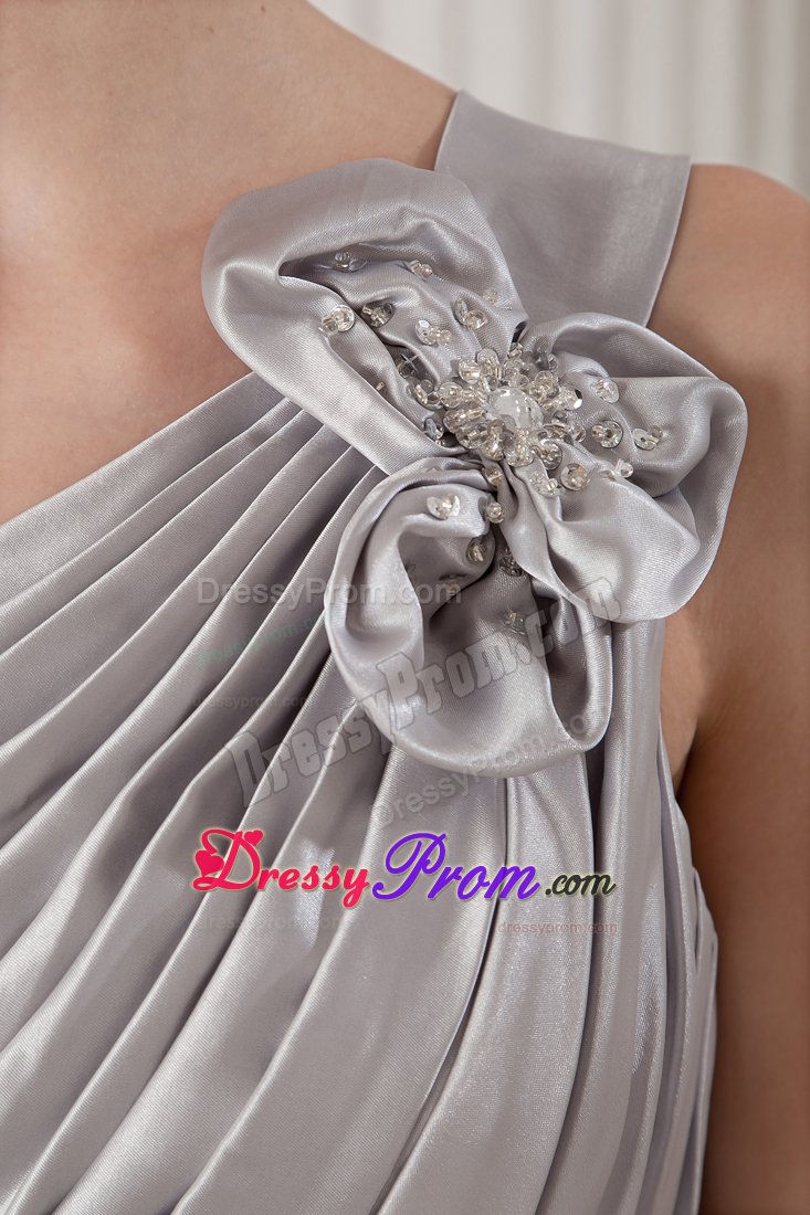 One Shoulder Ruched Gray Prom Nightclub Dress with Flower