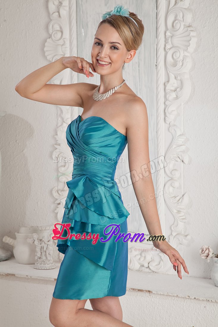 Hot Sweetheart Ruched Column Turquoise Prom Nightclub Dress
