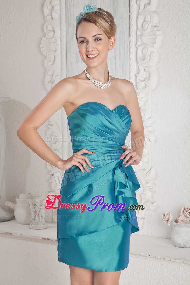 Hot Sweetheart Ruched Column Turquoise Prom Nightclub Dress