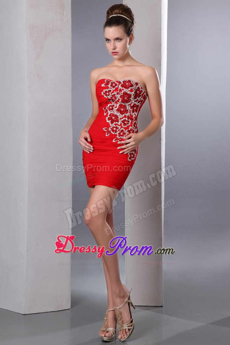 Cheap Chiffon Appliqued Beaded Short Red Prom Cocktail Dress