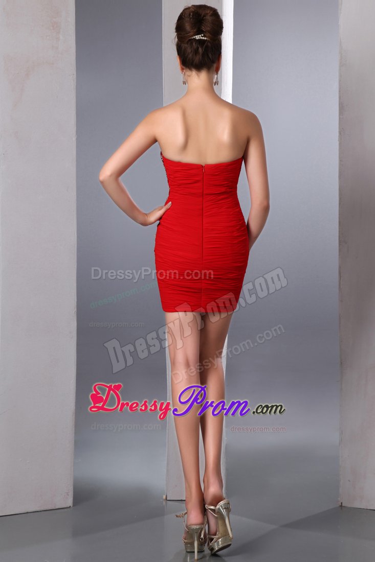 Cheap Chiffon Appliqued Beaded Short Red Prom Cocktail Dress