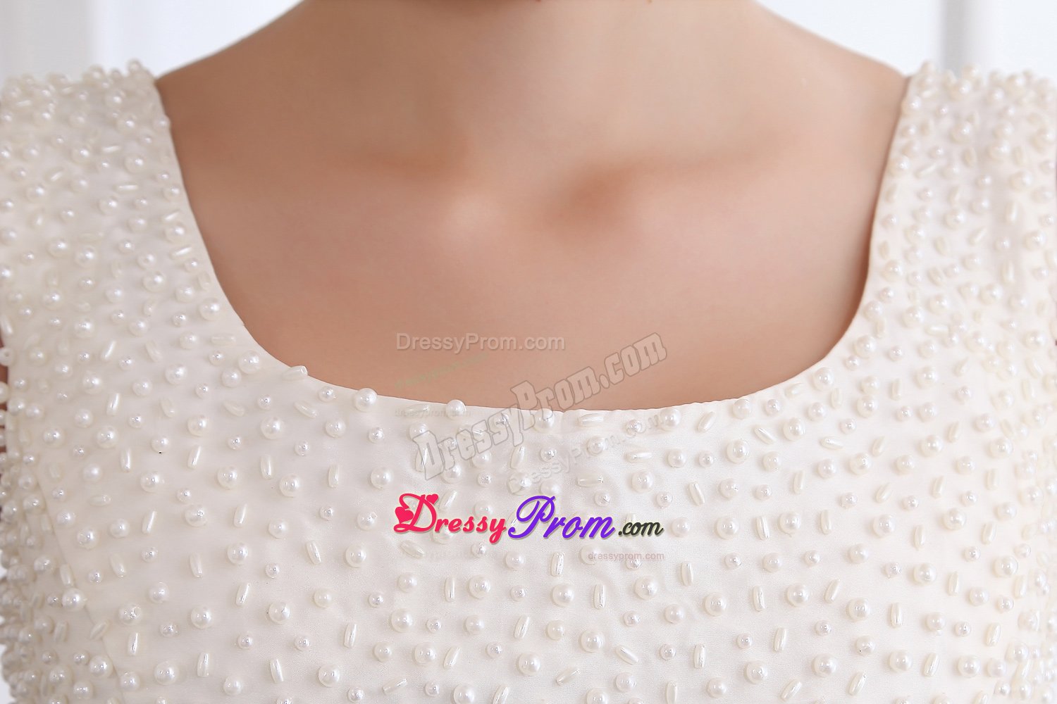 Cheap Square Neck Beaded White Prom Party Dress Mini-length