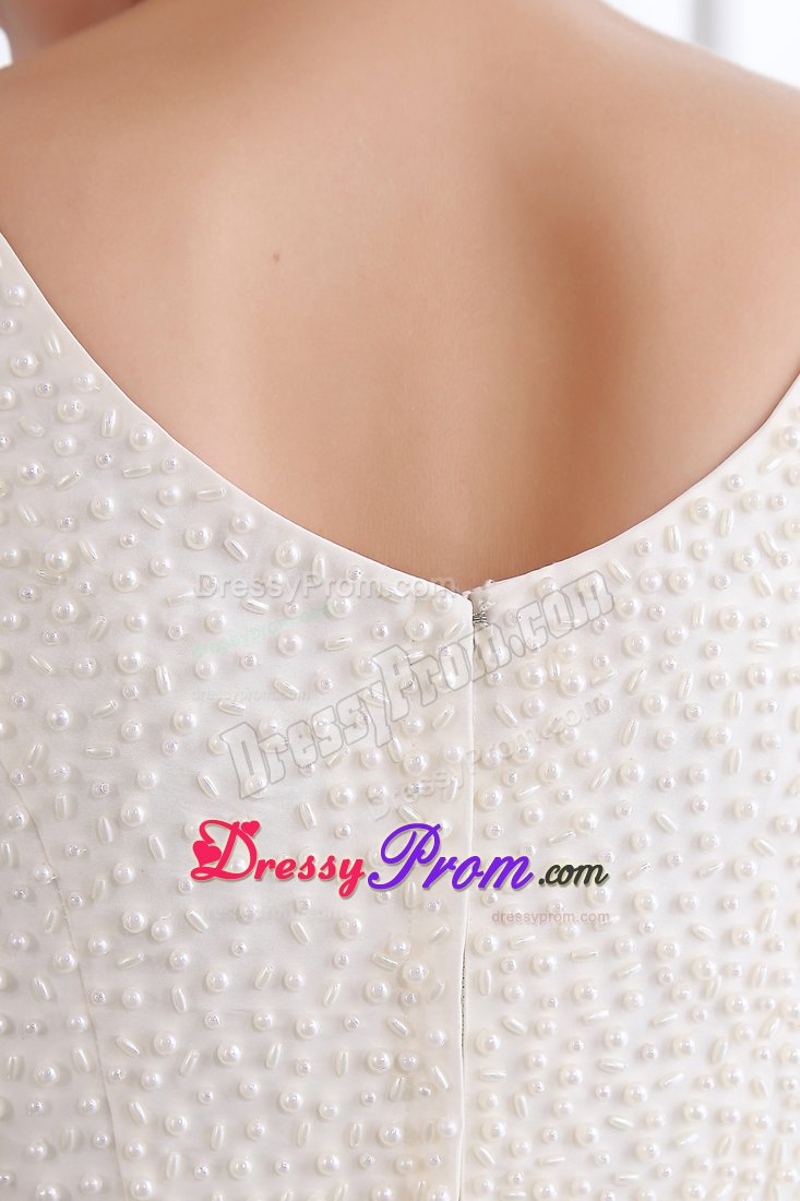Cheap Square Neck Beaded White Prom Party Dress Mini-length