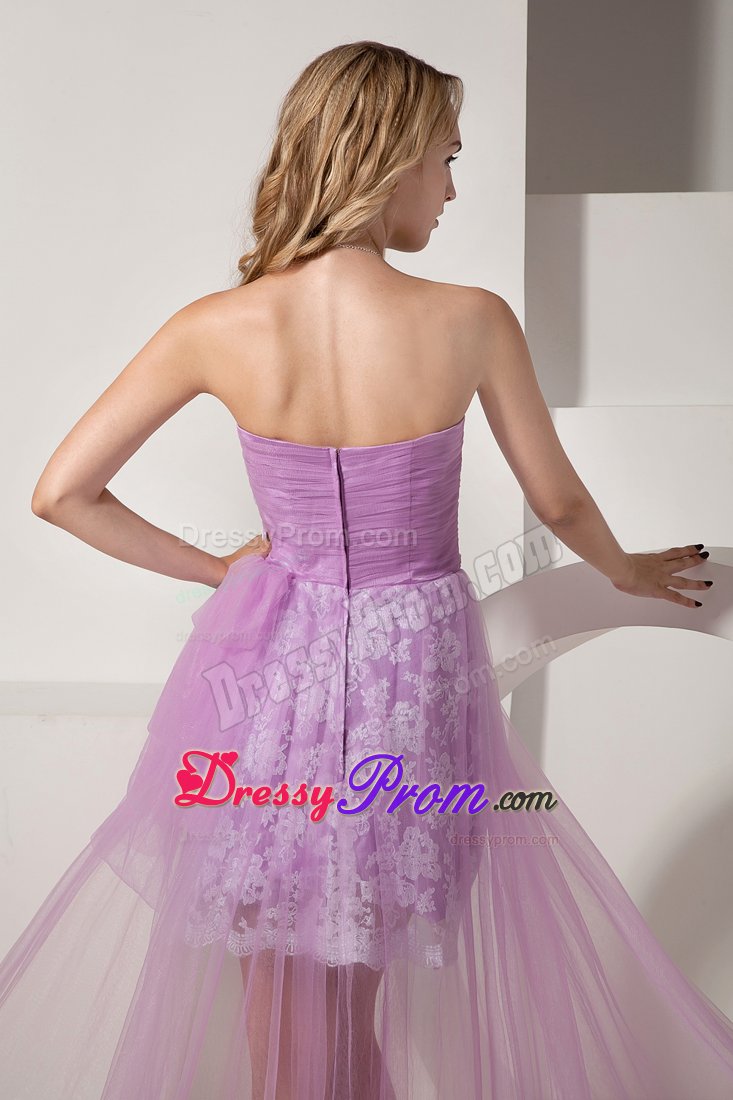Lavender High-low Taffeta and Tulle Prom Dress with White Appliques