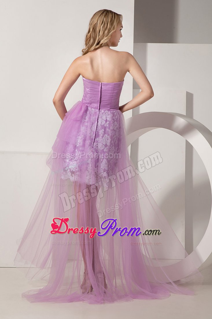 Lavender High-low Taffeta and Tulle Prom Dress with White Appliques