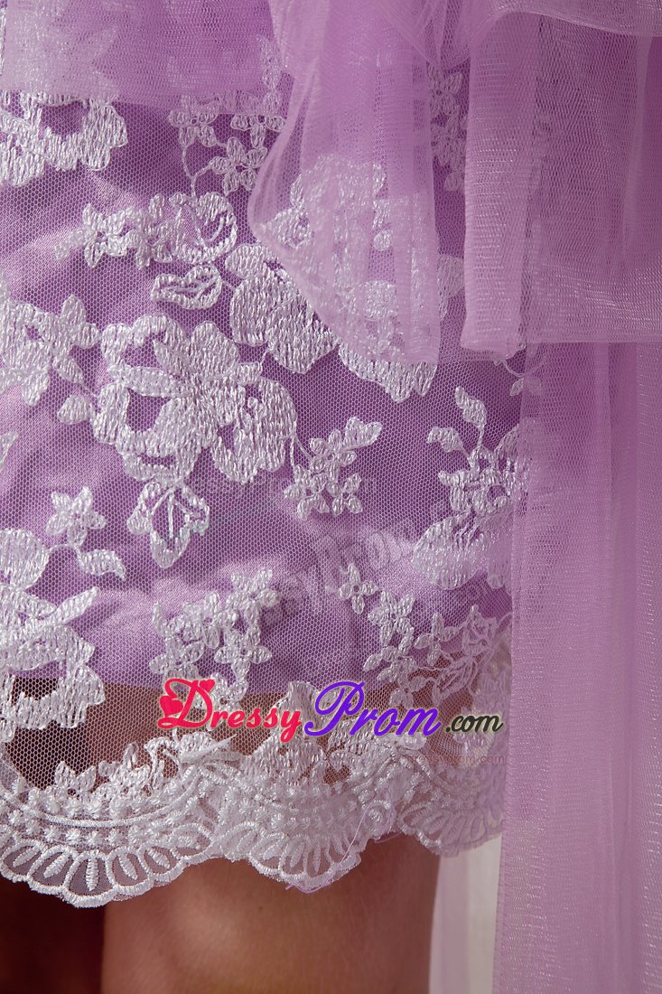 Lavender High-low Taffeta and Tulle Prom Dress with White Appliques