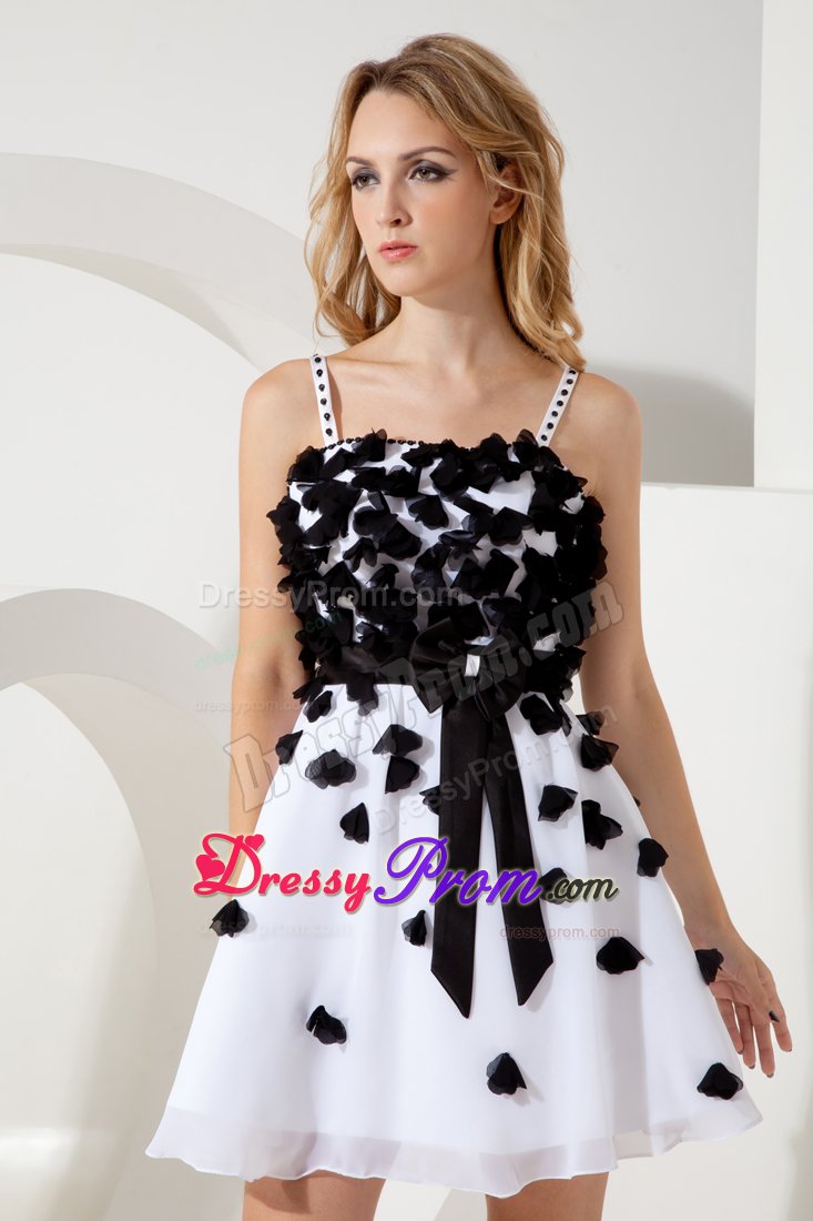A-line Straps Junior Prom Homecoming Dress Sashes in White and Black