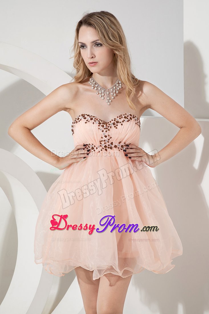 Cheap A-line Sweetheart Baby Pink Beading Prom Mini-length Organza