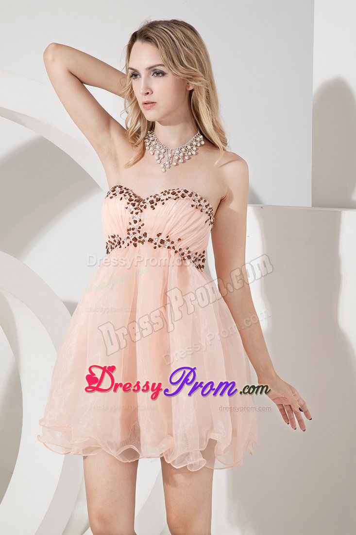 Cheap A-line Sweetheart Baby Pink Beading Prom Mini-length Organza