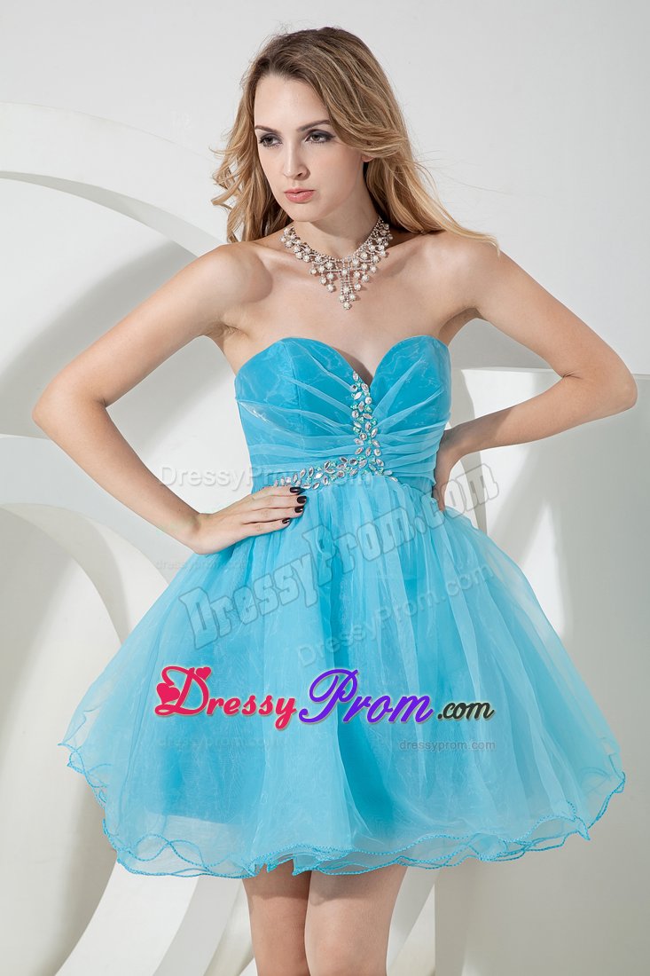 Aqua Blue Princess Sweetheart Mini Beading Prom Cocktail Dress
